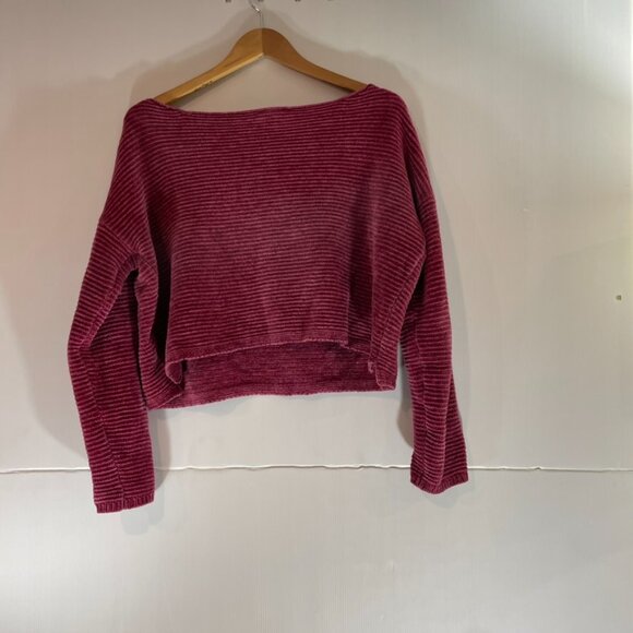 Garage Women's Dark Pink Fuzzy Cropped Sweater-Sz L - Picture 2 of 4